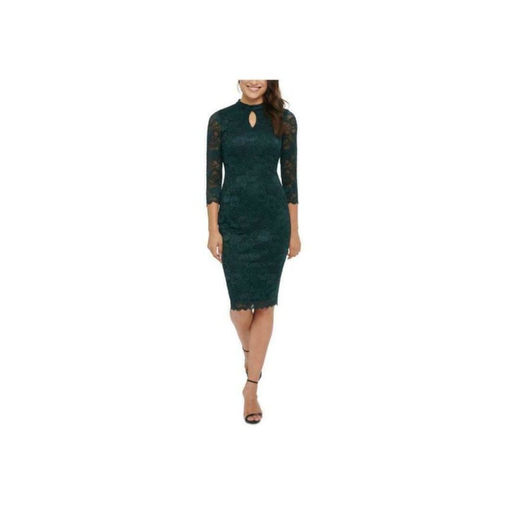 KENSIE Womens Green 3/4 Sleeve Keyhole Knee Length Party Pencil Dress 4